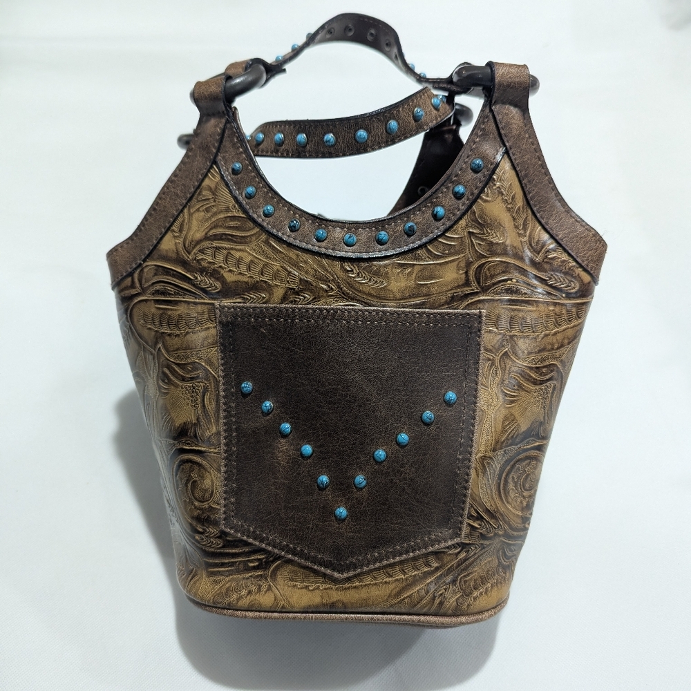 Y2K Southwest Vegan Leather Inlay Design Shoulder Bag